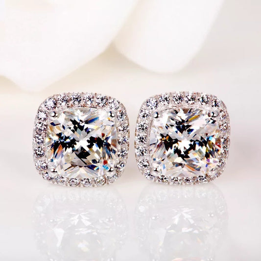 Cushion Halo Cluster Diamond Stud Earrings
